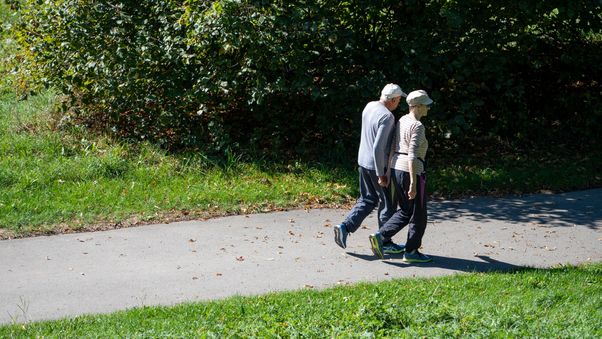Elderly couple walking